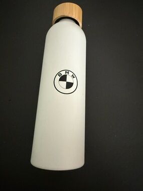 BMW White Bottle with Bamboo Lid and Logo NWOT